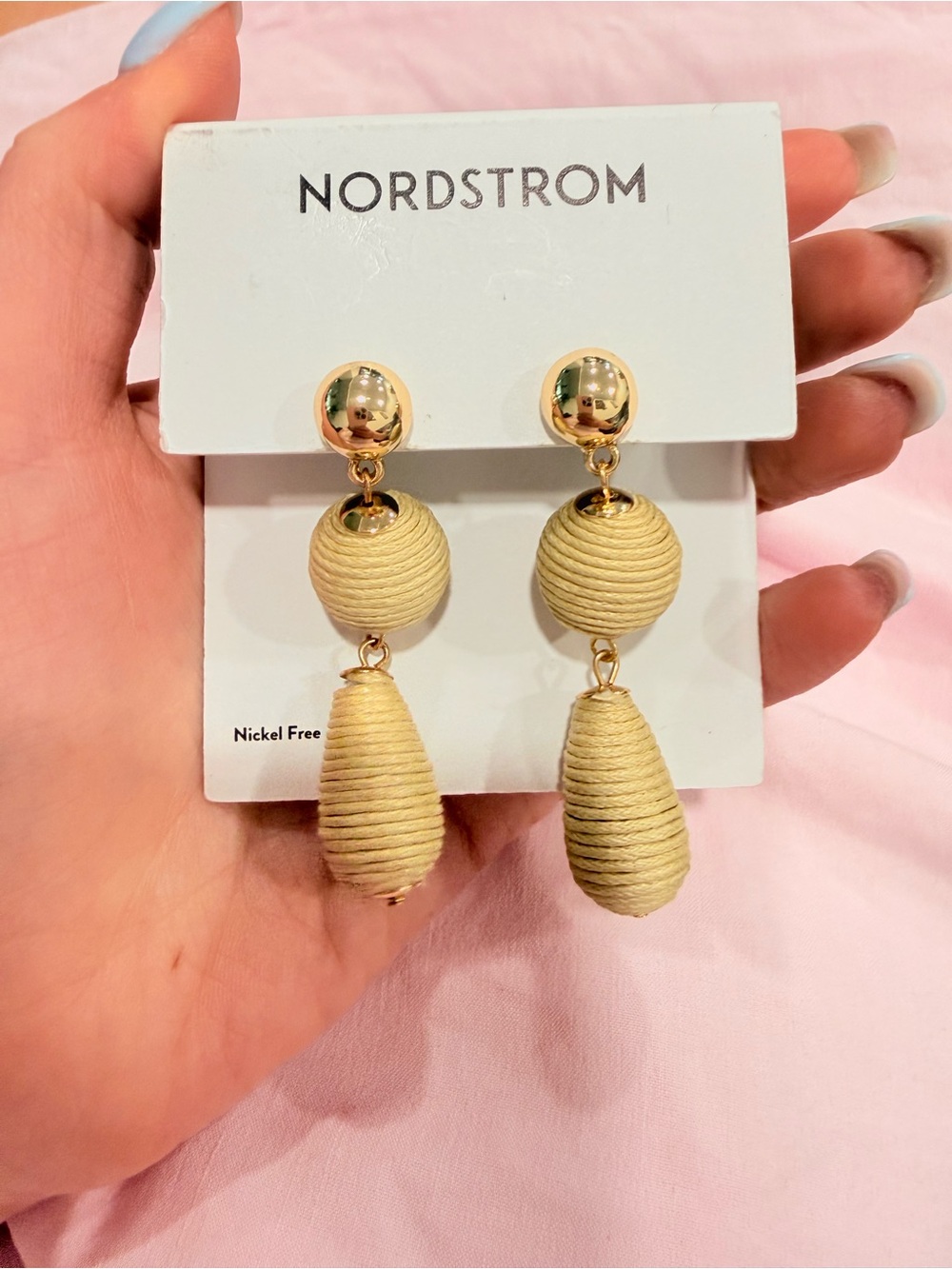 Nordstrom Gold and Cream Wrapped Drop Earrings